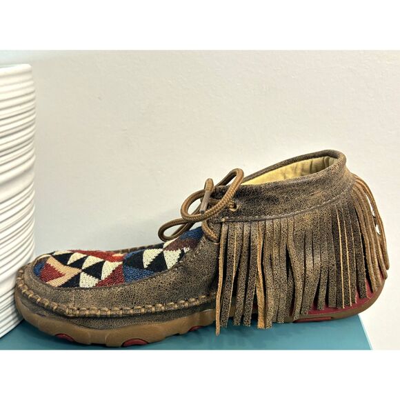 Twisted X Boots Bomber Tribal Pattern Leather Fringe Moccasin Size 6.5 - Picture 3 of 15